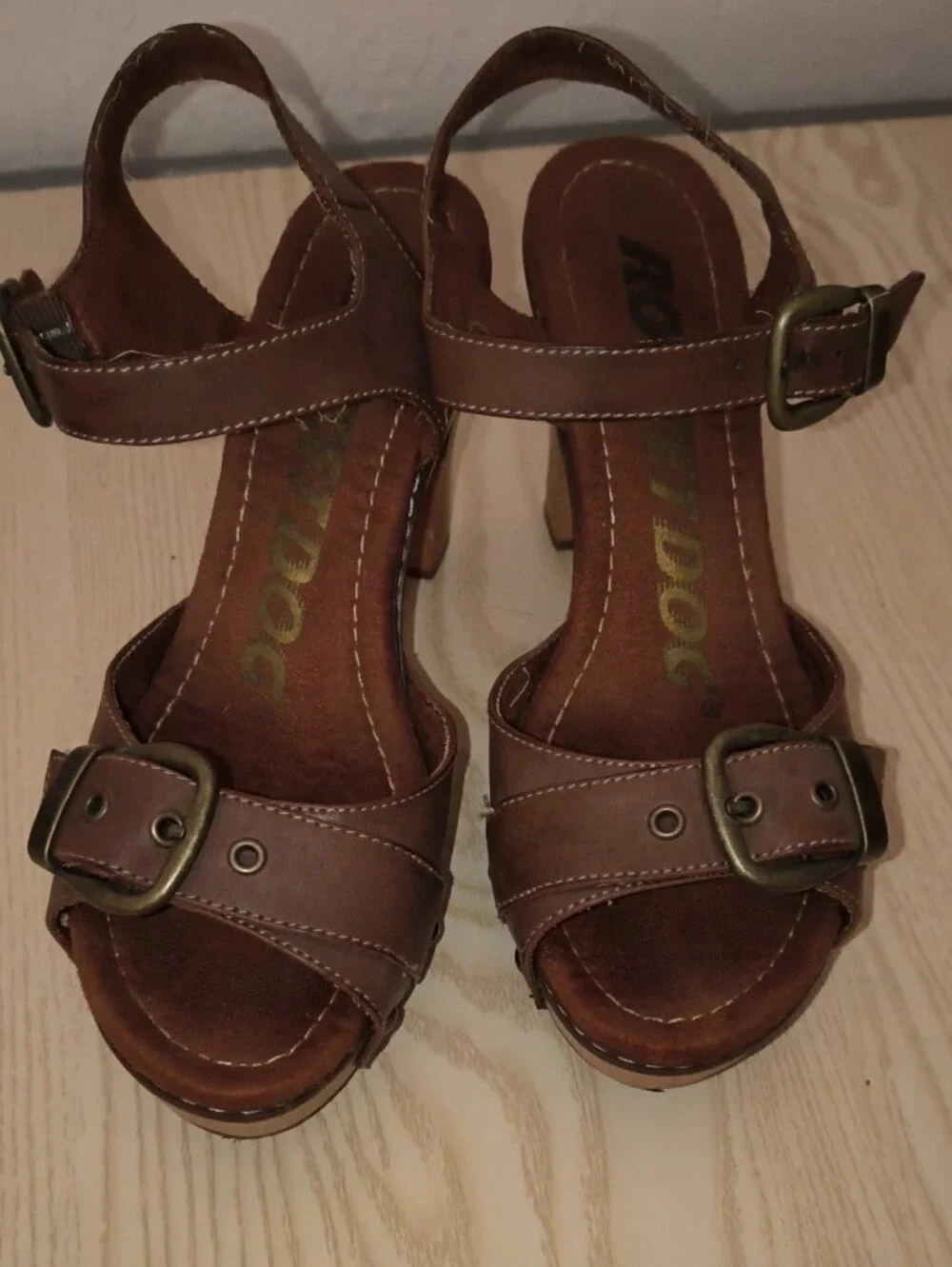 Rocket Dog Vintage Chunky Brown Faux Leather Platform Wedge Sandals Y2K Sz 8 VTG
